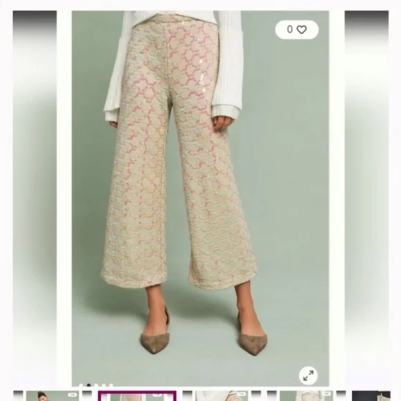 Anthropologie Cream Wide Leg Pants - Picture 4 of 5